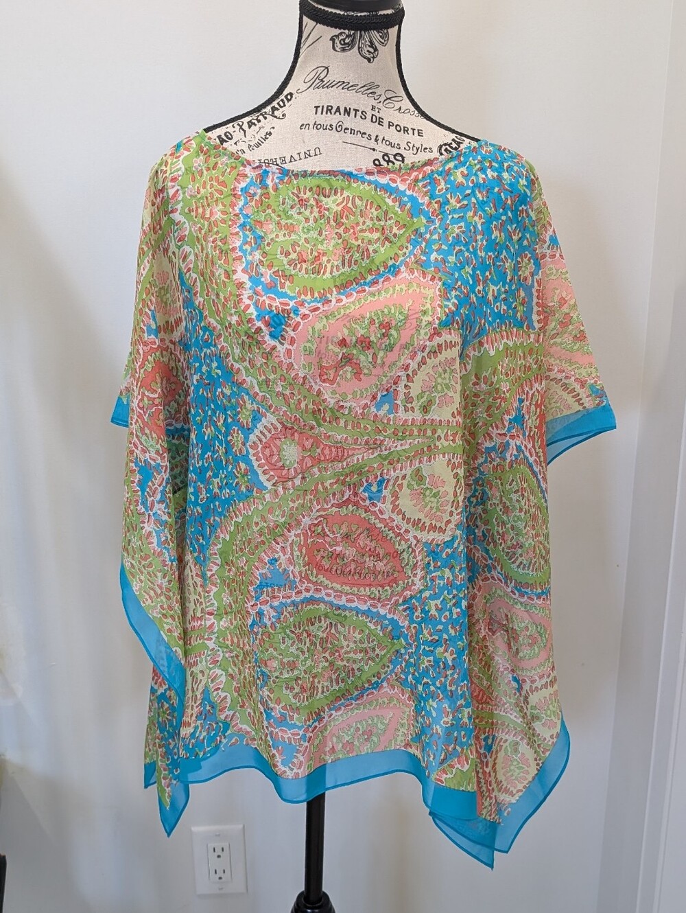 TALBOTS | Women's Blue/Grn Multicolor Paisley 100% Silk Butterfly Sleeve Blouse